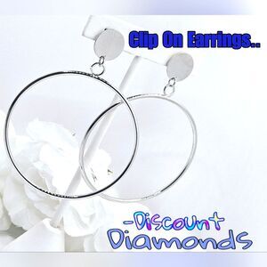 CLIP ONS  Silver Dangle Hoop Earrings